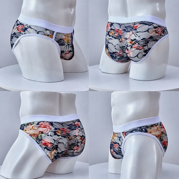 NWOT Men's Floral Sheer Pouch Briefs Panties Underwear Lingerie Sexy - Picture 5 of 10